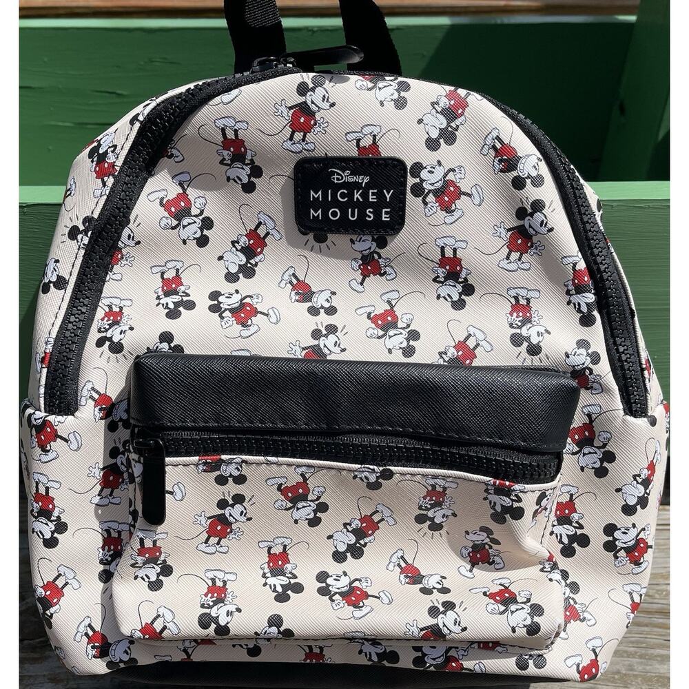 Disney Mickey Mouse Mini Backpack Beige Black Red White Cartoon Print